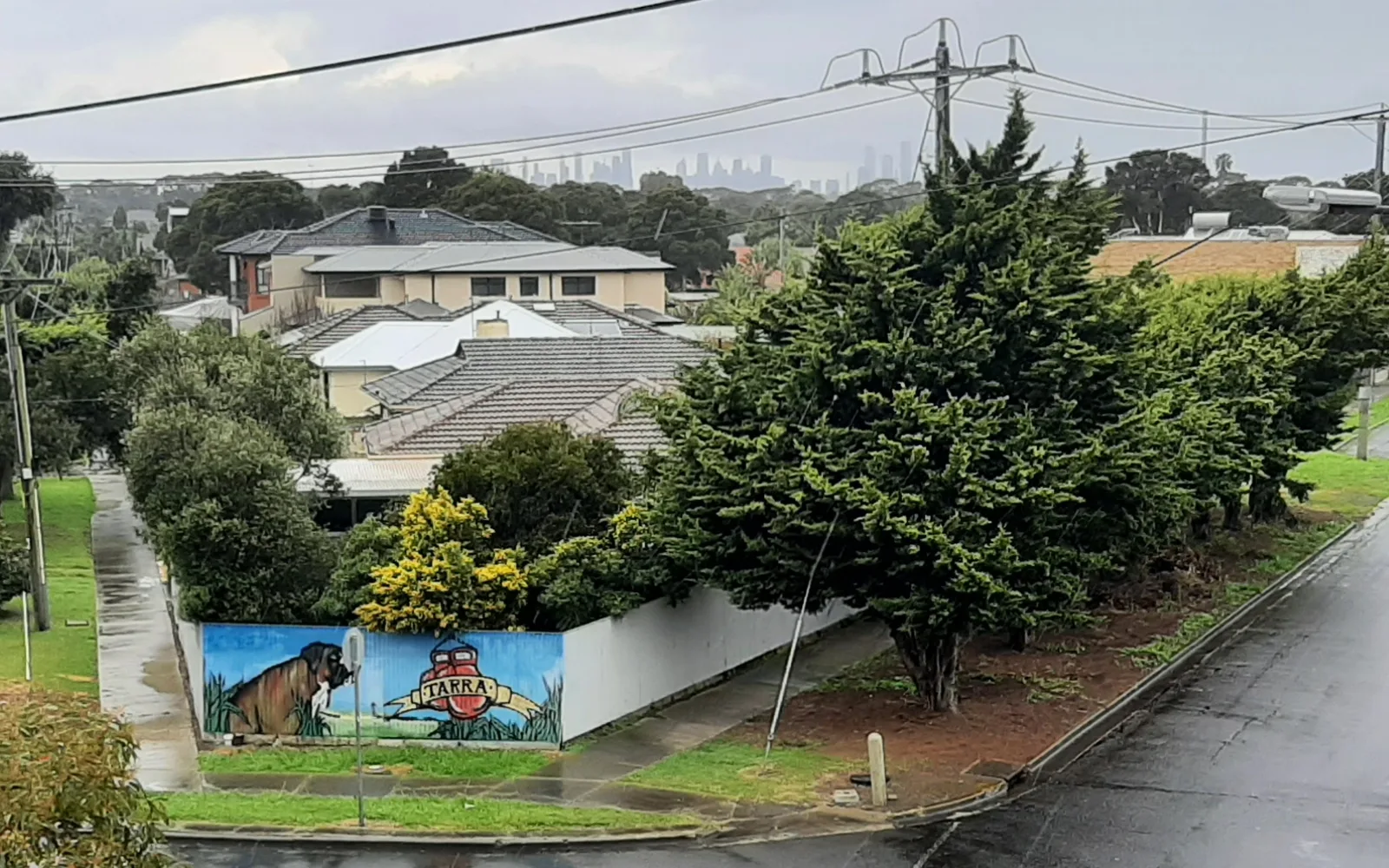 Suburban residential neighborhood with houses and trees